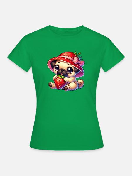 Mops mit Erdbeere Sommer Fruchtig - Frauen T-Shirt - Kelly Green