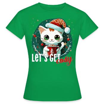 cat coffee cat Let's get cosy xmas coffee santa - Women's T-Shirt - kelly green - Front - AI Model Female 172 dark (172cm)