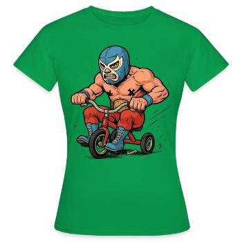 Lutteur avec masque sur tricycle - T-shirt Femme - vert - Devant - AI Model Female 172 dark (172cm)