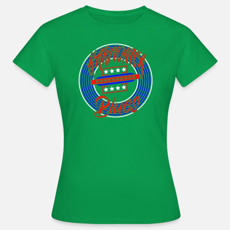 Harmonica Blues blue white red for harmonica player - Women's T-Shirt - kelly green
