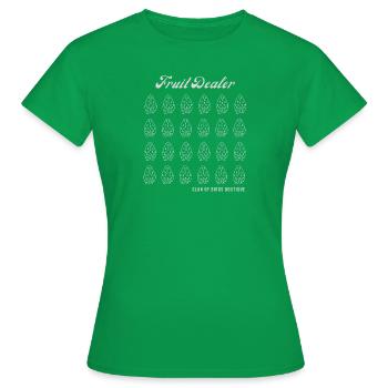 fruit dealer strawberries | clan of birds boutique - Frauen T-Shirt - Kelly Green - Vorne - AI Model Female 172 dark (172cm)