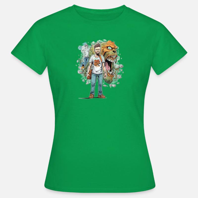 comic - T-shirt dam - kellygrön