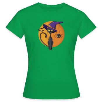 Chat noir et araignée - T-shirt Femme - vert - Devant - AI Model Female 172 dark (172cm)
