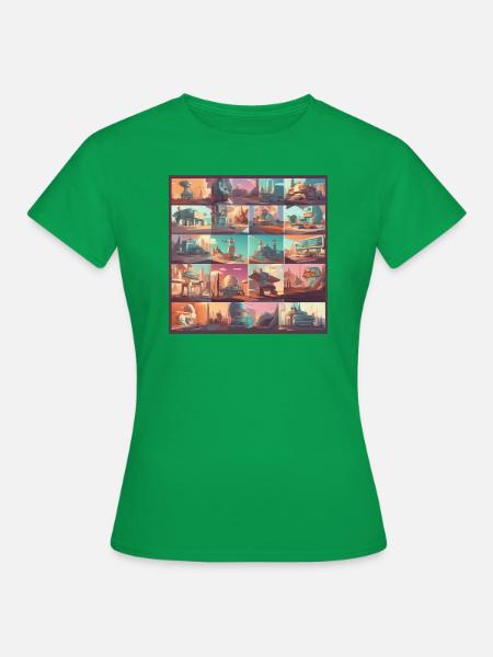 retro-futurismus,1950s, Lowpoly,artwork,scetch - Frauen T-Shirt - Kelly Green
