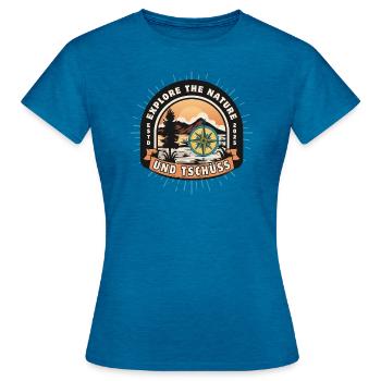 Und Tschüss Camping Fieber - Frauen T-Shirt - Antikblaues Saphir meliert - Vorne - AI Model Female 172 dark (172cm)