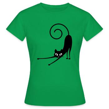 Katzen Sillhouette Katze Schwarz Geschenk Strecken - Frauen T-Shirt - Kelly Green - Vorne - AI Model Female 172 dark (172cm)