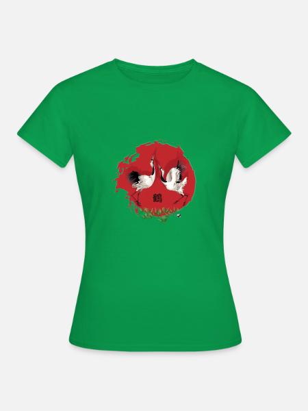 Japanische Kraniche in rotem Kreis Abbildung - Frauen T-Shirt - Kelly Green