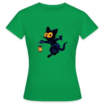 Georgie das Kätzchen mit Laterne - Frauen T-Shirt - Kelly Green - Vorne - AI Model Female 172 dark (172cm)