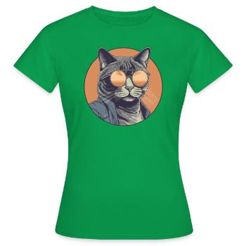 Katze Mietz Stubentiger Sonnenbrille - Frauen T-Shirt - Kelly Green - Vorne - AI Model Female 172 dark (172cm)