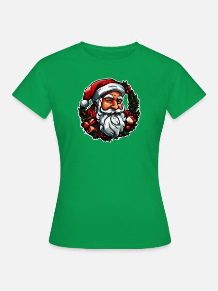 Sticker Weihnachtsmannkopf - Frauen T-Shirt - Kelly Green