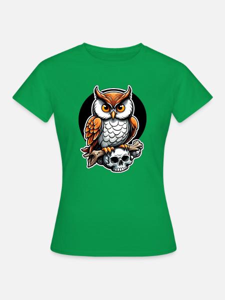 Eule sitzt auf Skull - Frauen T-Shirt - Kelly Green