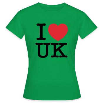 J’aime le Royaume-Uni | J’aime le Royaume-Uni | I Heart Royaume-Uni - T-shirt Femme - vert - Devant - AI Model Female 172 dark (172cm)