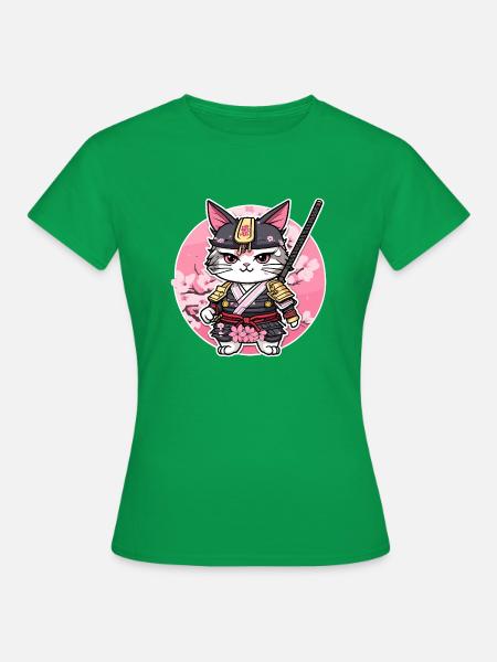 Samurai Katze & Kirschblüten #6 - Frauen T-Shirt - Kelly Green