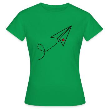 Papierflieger mit Herz - Frauen T-Shirt - Kelly Green - Vorne - AI Model Female 172 dark (172cm)