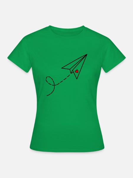 Papierflieger mit Herz - Frauen T-Shirt - Kelly Green