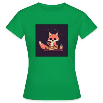 Un renard mignon regarde la télévision et mange de la pizza - T-shirt Femme - vert - Devant - AI Model Female 172 dark (172cm)