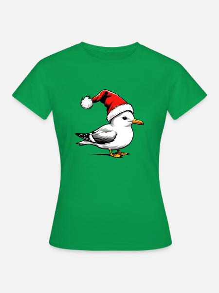 Weihnachts-Möwe mit Mütze - Frauen T-Shirt - Kelly Green