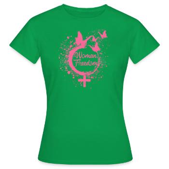 woman freedom,freiheit,schmetterlinge,frauen,pink - Frauen T-Shirt - Kelly Green - Vorne - AI Model Female 172 dark (172cm)