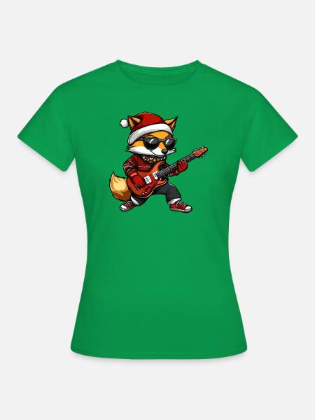 Fuchs Weihnachten Gitarre - Frauen T-Shirt - Kelly Green