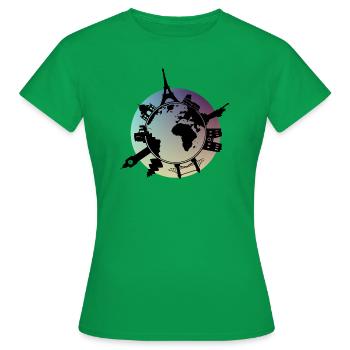 Weltkugel Sehenswürdigkeiten - Frauen T-Shirt - Kelly Green - Vorne - AI Model Female 172 dark (172cm)