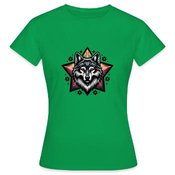 farbenfrohes Wolfsportrait - Frauen T-Shirt - Kelly Green - Vorne - AI Model Female 172 dark (172cm)