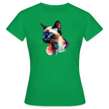 Multi-colored portrait of a Siamese cat Watercolor - Women's T-Shirt - kelly green - Front - AI Model Female 172 dark (172cm)