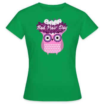 Jour des mauvais cheveux, hibou, nid, nid d’oiseau, bande dessinée - T-shirt Femme - vert - Devant - AI Model Female 172 dark (172cm)