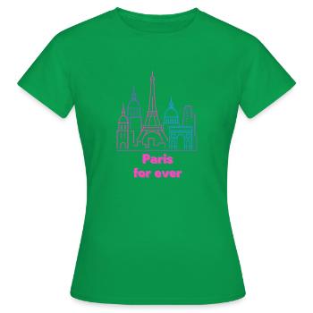 Neon Skyline Paris Silhouette City Stadt - Women's T-Shirt - kelly green - Front - AI Model Female 172 dark (172cm)