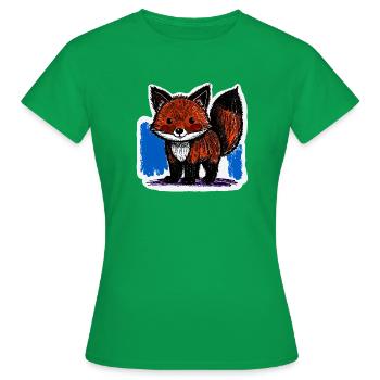 Petit renard (dessin au crayon de couleur) - T-shirt Femme - vert - Devant - AI Model Female 172 dark (172cm)