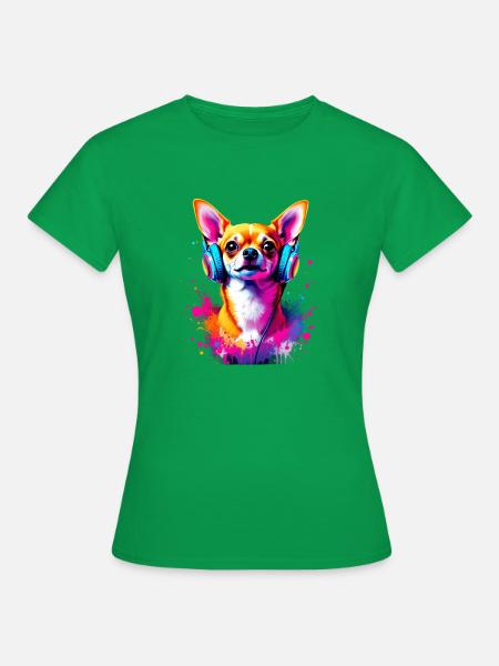 Chihuahua mit Kopfhörer - Frauen T-Shirt - Kelly Green