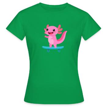 Kawaii Axolotln auf Skateboard – Süßes Tier - Frauen T-Shirt - Kelly Green - Vorne - AI Model Female 172 dark (172cm)