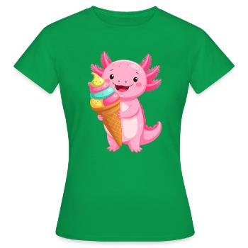 Pink Comic Axolotl with School Cone – Back to School Art - Women's T-Shirt - kelly green - Front - AI Model Female 172 dark (172cm)