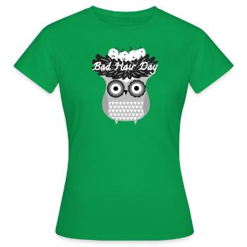 Jour des mauvais cheveux, hibou, nid, nid d’oiseau, bande dessinée - T-shirt Femme - vert - Devant - AI Model Female 172 dark (172cm)