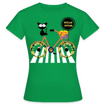 Hello Spring - Spring Cat - Spring Time Gardeners - Women's T-Shirt - kelly green - Front - AI Model Female 172 dark (172cm)