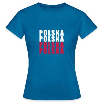 POLSKA - T-shirt Femme - bleu saphir antique chiné - Devant - AI Model Female 172 dark (172cm)