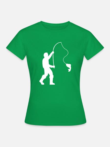 Fischer mit Angelrute und Fisch - Frauen T-Shirt - Kelly Green