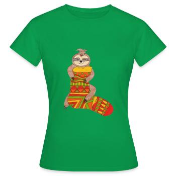 Faultier auf bunter Socke - Frauen T-Shirt - Kelly Green - Vorne - AI Model Female 172 dark (172cm)