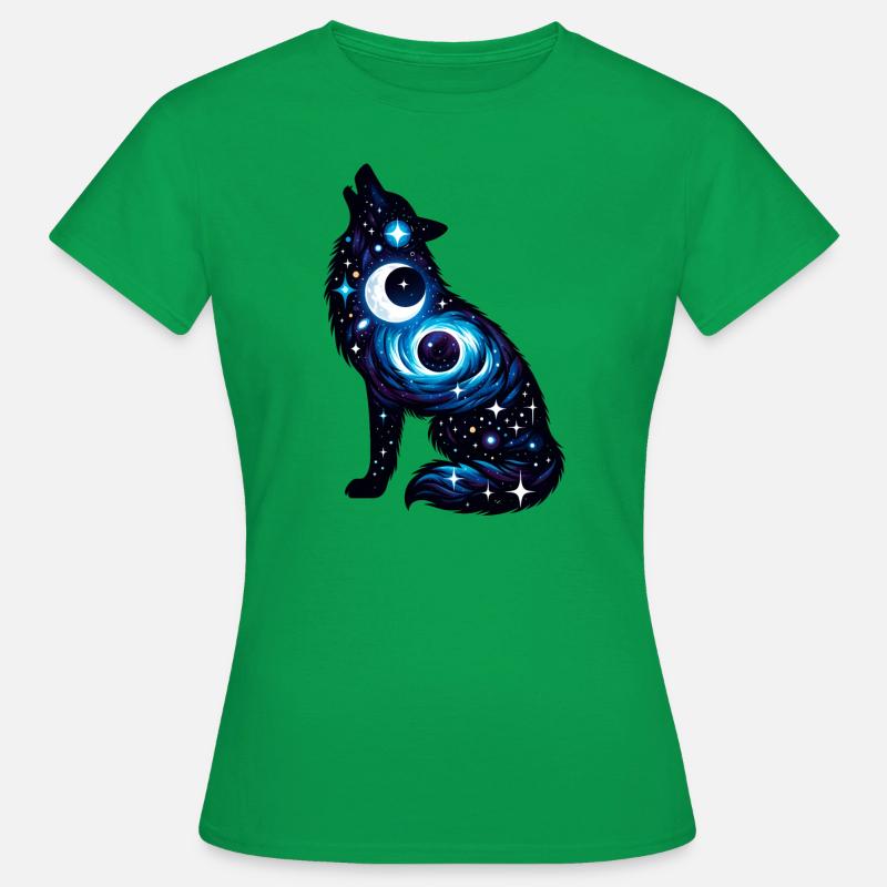 Wolf Silhouette Howling Galaxy Pattern - Women's T-Shirt - kelly green