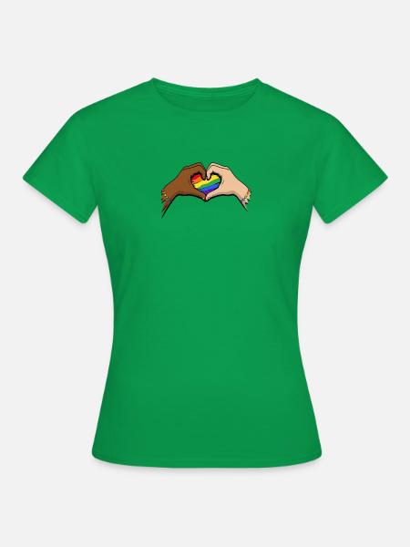 Hände, die eine regenbogenfarbene Herzform machen - - Frauen T-Shirt - Kelly Green