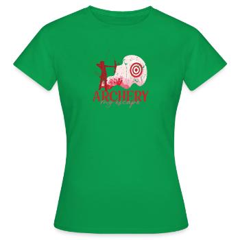 Bogenschießen - meine Flucht - Bogenschießen - Frauen T-Shirt - Kelly Green - Vorne - AI Model Female 172 dark (172cm)