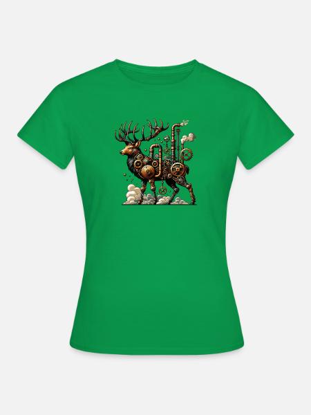 Faszinierender Steampunk Hirsch mit Zahnrädern - Frauen T-Shirt - Kelly Green