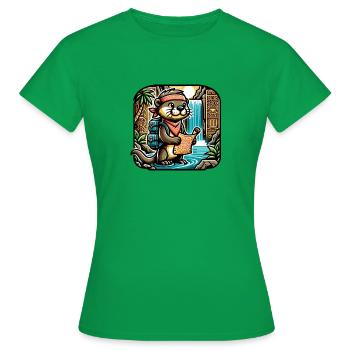 Une loutre aventureuse découvre une cachette - T-shirt Femme - vert - Devant - AI Model Female 172 dark (172cm)