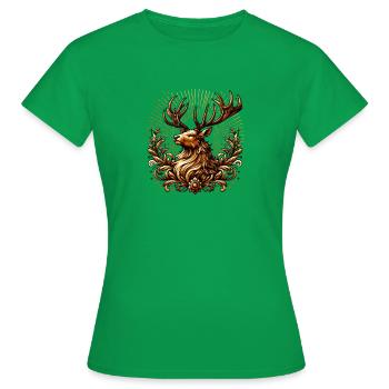 Majestätischer Hirsch mit Verzierungen - Frauen T-Shirt - Kelly Green - Vorne - AI Model Female 172 dark (172cm)