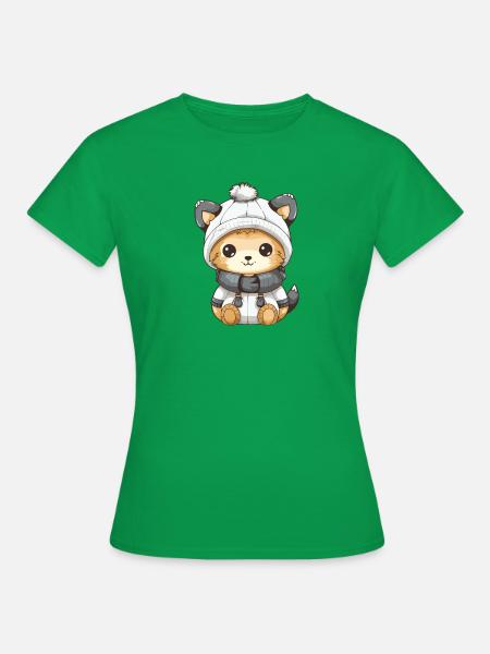 Fuchs Winter Comic Niedlich - Frauen T-Shirt - Kelly Green