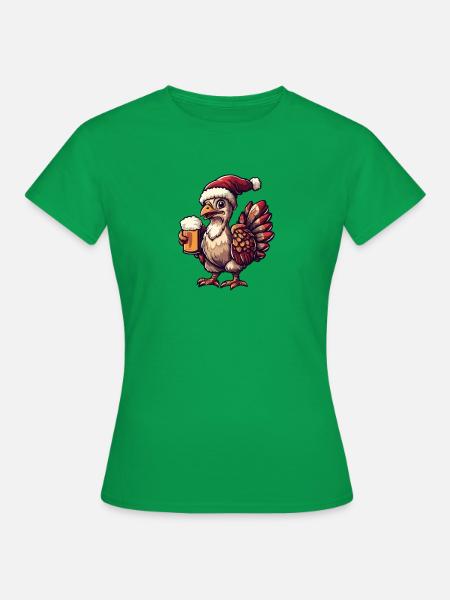 Truthahn Weihnachten Bier - Frauen T-Shirt - Kelly Green