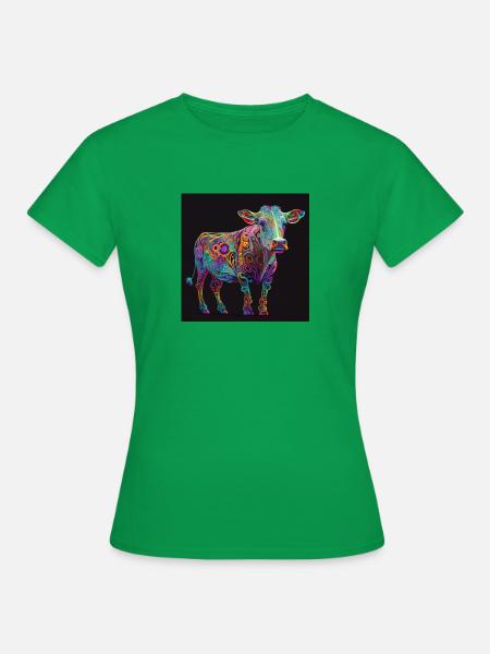 Farbige Kuh, einzigartiges Design - Frauen T-Shirt - Kelly Green