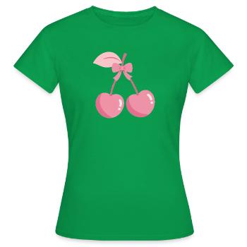 Rosa Kirschen mit Schleife - Frauen T-Shirt - Kelly Green - Vorne - AI Model Female 172 dark (172cm)