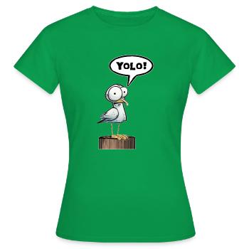 Möwe Sprechblase Yolo - Frauen T-Shirt - Kelly Green - Vorne - AI Model Female 172 dark (172cm)