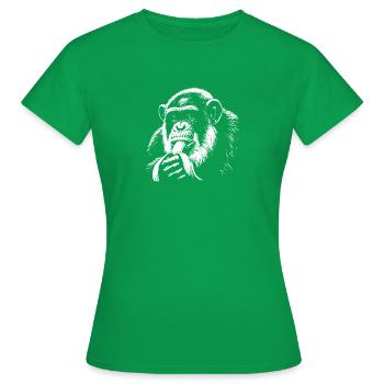 funny chimp eating a banana - Women's T-Shirt - kelly green - Front - AI Model Female 172 dark (172cm)