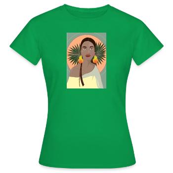Frau mit Palmblättern - Frauen T-Shirt - Kelly Green - Vorne - AI Model Female 172 dark (172cm)